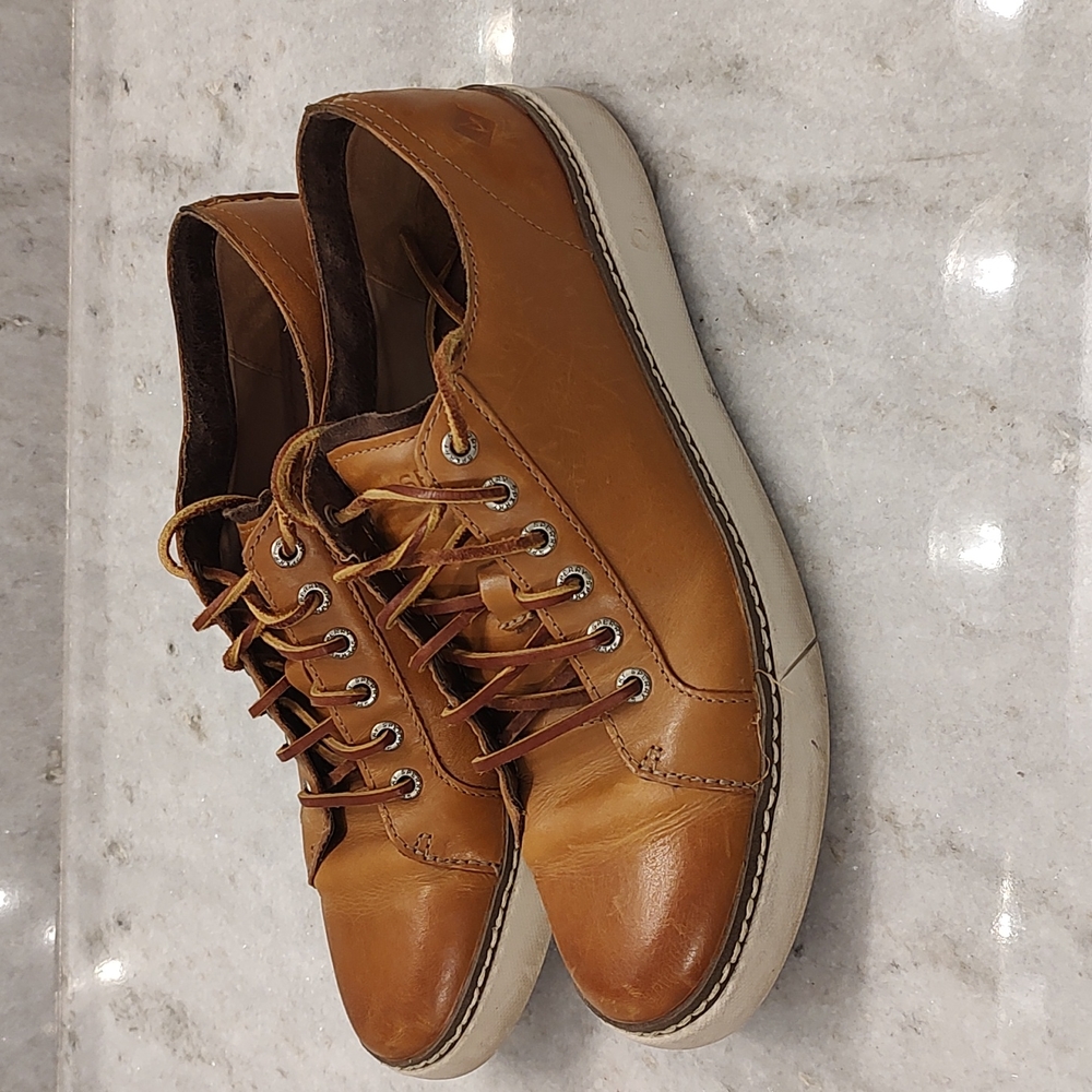 Sperry Top Sider men's clipper LTT tan leather casual sneakers size 10